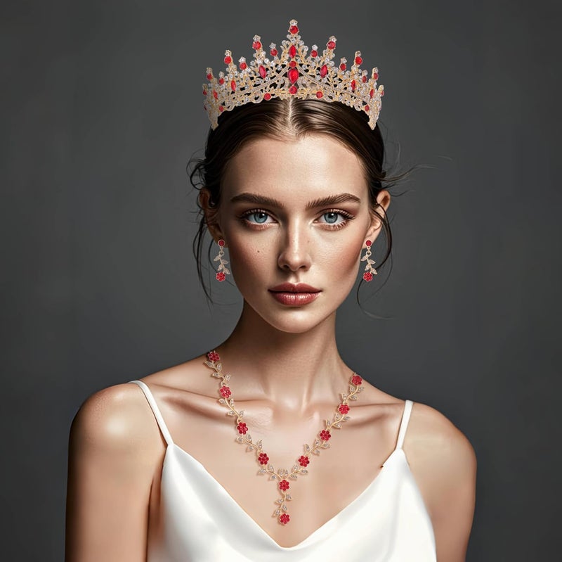 Kamirola Tiaras and Crowns for Women,Tiaras Earrings Necklace, Crystal Bridal Jewelry Set (TR48) - Image 3